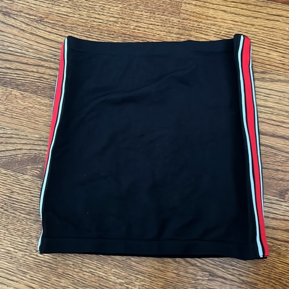 Brand is Suzette, black tube top with red and white stripes on the sides - Picture 2 of 2